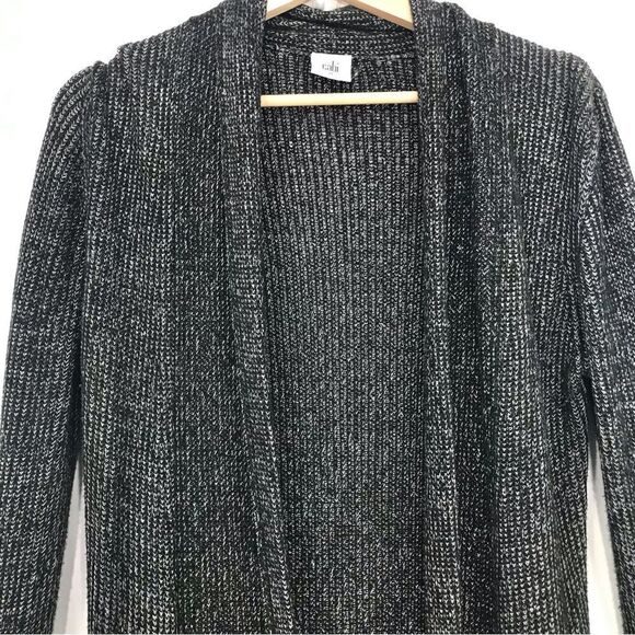 Cabi 3530 Black Gray Marled Stripe Knit Lagenlook Open Cloak Cardigan Sweater - Picture 8 of 16